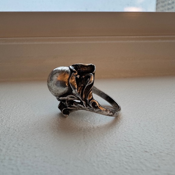 Antique Sterling Silver Art Nouveau Floral Perfume‎ Ring – Size 6.75 - Picture 2 of 12